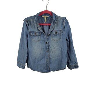 Matilda‎ Jane Girls Blue Denim Chambray Ruffle Button-Up Shirt Size 6